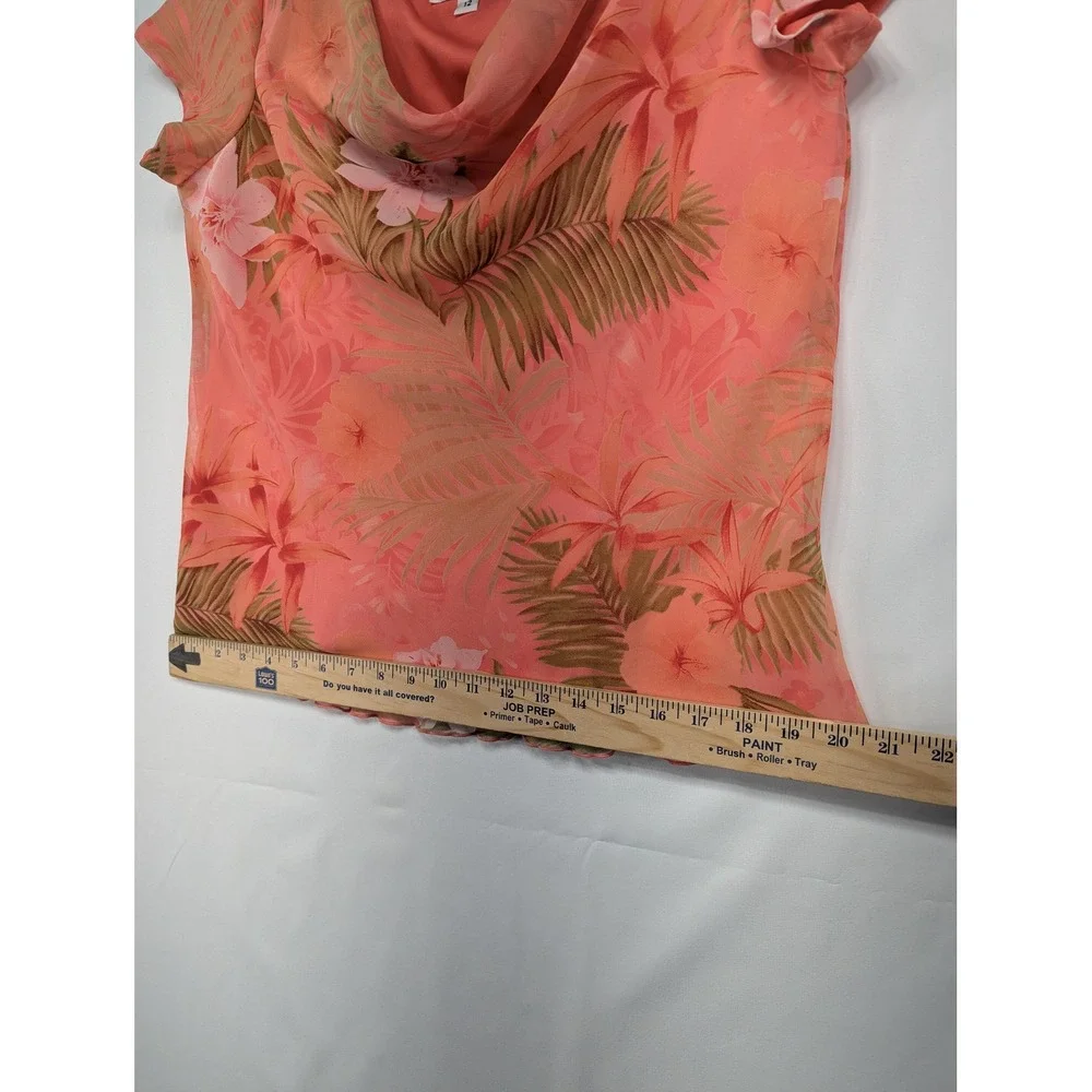Miss Dorby Vintage Tropical Floral 2 Piece Set Cowl Neck Top Maxi Skirt Coral 12